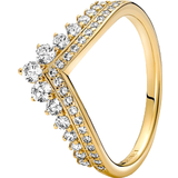 Pandora Leather Bracelets Smykker Pandora Timeless Wish Tiara Ring - Gold/Transparent