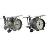 Grøn Ure Dkd Home Decor Table clock Aeroplane Crystal Grey Green Iron (26 x 21 x 15 cm) (2 pcs) Bordur