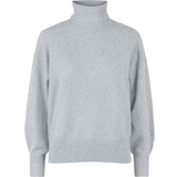 Elastan/Lycra/Spandex - Polokrave Overdele Pieces Cava Knitted Pullover - Light Grey Melange