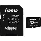 Hama UHS-II Hukommelseskort & USB Stik Hama MicroSDXC Class 10 UHS-I U1 V10 80MB/s 64GB + Adapter