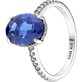 Pandora Kuglekæder Smykker Pandora Sparkling Statement Halo Ring - Silver/Blue/Transparent