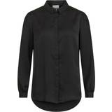 Ballonærmer - Dame - Knapper Bluser Vila Long Sleeve Satin Shirt - Black