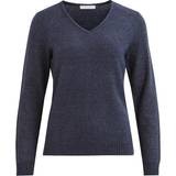 44 - V-udskæring Sweatere Vila Ril V-Neck Knitted Pullover - Blue/Total Eclipse