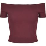 Dame - Off-Shoulder T-shirts & Toppe Urban Classics Ladies Off Shoulder Rib Tee - Red Wine
