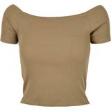 Dame - Off-Shoulder T-shirts & Toppe Urban Classics Ladies Off Shoulder Rib Tee - Khaki