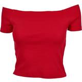 Dame - Off-Shoulder T-shirts & Toppe Urban Classics Ladies Off Shoulder Rib Tee - Fire Red
