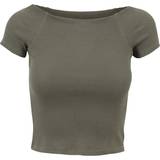 Dame - Off-Shoulder T-shirts & Toppe Urban Classics Ladies Off Shoulder Rib Tee - Olive