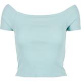 Dame - Off-Shoulder T-shirts & Toppe Urban Classics Ladies Off Shoulder Rib Tee - Sea Blue