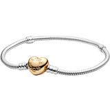 Pandora Guldbelagt Armbånd Pandora Moments Heart Clasp Snake Chain Bracelet - Silver/Gold