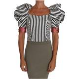 38 - Dame - Firkantet Bluser Dolce & Gabbana Striped Cropped Top Puff Sleeve Shirts - Black/White