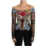 Dame - Off-Shoulder Bluser Dolce & Gabbana Women's Floral Ricamo Top - Multicolour