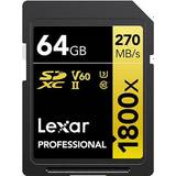 LEXAR Hukommelseskort & USB Stik LEXAR Professional SDXC Class 10 UHS-II U3 V60 270/180 MB/s 64GB (1800x)