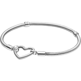 Pandora Sølv Armbånd Pandora Moments Heart Closure Snake Chain Bracelet - Silver