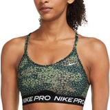 Dame - Grøn - Mesh Tøj Nike Pro Dri-FIT Indy Light-Support Padded Strappy Printed Sports Bra - Treeline/Black/Black/White