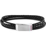 Tommy Hilfiger Multi Wrap Plaque Leather Bracelet - Black /Silver