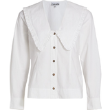 32 - Dame - Flæse Overdele Ganni Poplin V-Neck Shirt - Bright White