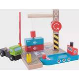 Bigjigs Togbaner tilbehør Bigjigs Container Shipping Yard Wooden Train Accessory