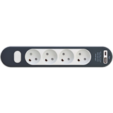 E-Line Stikdåse & Forgreningsstik E-Line Socket with 4 outlets and USB A+C