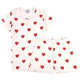 Nattøj Petit Bateau Girl's Heart Patterned Cotton Short Pyjamas - Marshmallow White/Terkuit Red (A00OC01140)
