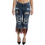 Dame - Sølv Jeans Dolce & Gabbana Women's Feathers Low Waist Cropped Cotton Jeans - Blue