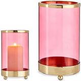 Gift Decor Lyseholder Pink Gylden Cylinder Metal Glas (9,7 x 16,5 x 9,7 cm) Fyrfadsstage