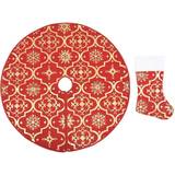 Dekorationer Be Basic Julgranskrage lyxig med röd strumpa 122 cm tyg Röd Juletræ