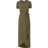 Dame - Grøn - Lange kjoler - S Object Short Sleeve Tie Band Maxi Dress