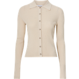 Dame - Gul - M Trøjer Selected Femme Sandfarvet strikket polo-cardigan med knapper-Hvid Cremefarvet