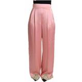 48 - Dame - Pink Bukser Dolce & Gabbana Lace Trimmed Silk Satin Wide Legs Pants - Pink