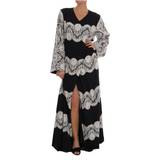 Trompetærmer - V-udskæring Kjoler Dolce & Gabbana Silk Floral Lace Kaftan Dress - Black