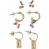 Pieces Saova Earrings Set - Gold/Multicolour