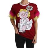 40 - Uld T-shirts & Toppe Dolce & Gabbana Womens Women Feathers T-shirt Cotton