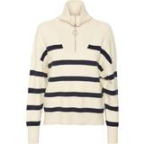 Dame - Stribede Sweatere Vero Moda Saba Highneck Zipper Blouse - Grey/Birch