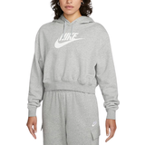 26 - Bomuld - Dame Overdele Nike Sportswear Club Fleece Oversized Crop Graphic Hoodie Women's - Dark Grey Heather/White