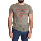 Guess Brun Overdele Guess Cotton Stretch Logo Print Men Casual Perforated T-shirt