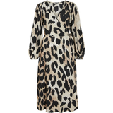 34 - Leopard Kjoler Object Leonora L/S Wrap Midi Dress - Sandshell