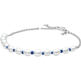 Pandora Hvid Armbånd Pandora Cord Chain Bracelet - Silver/Blue/Pearls