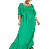 28 - Grøn - Polyester Kjoler Yours Curve Ruched Angel Sleeve Dress - Green
