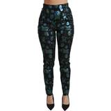 Blomstrede - XXS Bukser & Shorts Dolce & Gabbana Floral Metallic Slim Women's Pants - Black