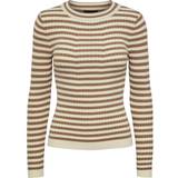 Pieces Dame Sweatere Pieces Crista Jersey - Off White/Brown Stripes
