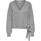 Dame - Slå om Sweatere Only Mia Wrap Knitted Cardigan - Grey/Light Grey Melange