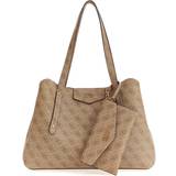 Brun - Trykknap Tote Bag & Shopper tasker Guess Eco Brenton Girlfriend Satchel - Latte Logo