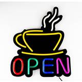 Brugskunst Neonskilt "Coffee Open" Ramme