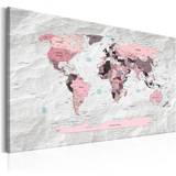MDF - Pink Billeder Artgeist Pink Continents Pink verdenskort med sten-effekt trykt på lærred Flere størrelser 60x40 Billede