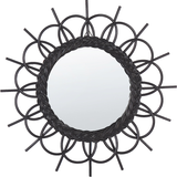 Spejle Beliani Round Modern Rattan Frame Wall Sunburst Ã¸ 60 cm Black Telakia Black Wall Mirror
