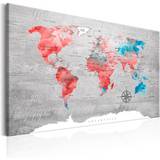 Artgeist Red Roam Farverigt verdenskort på beton trykt på lærred Flere størrelser 60x40 Billede