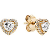 Pandora Elevated Heart Stud Earrings - Gold/Transparent
