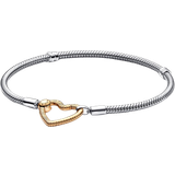 Pandora Guldbelagt Armbånd Pandora Moments Heart Closure Snake Chain Bracelet - Silver/Gold