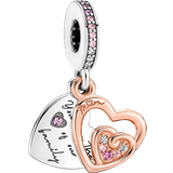Pandora Entwined Infinite Hearts Double Dangle Charm - Silver/Rose Gold/Pink/Transparent