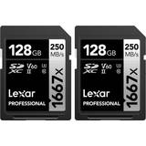 128 GB - SDXC Hukommelseskort & USB Stik LEXAR Professional SILVER SDXC Class 10 UHS-II U3 V60 250/120MB/s 128GB (1667x) (2-Pack)